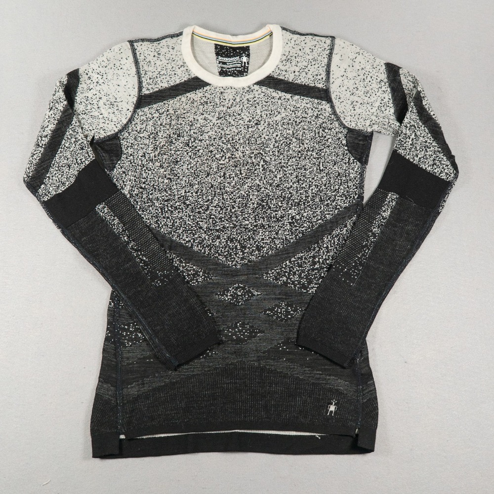 Smartwool Womens Intraknit 200 Base Layer Top SW016412 Gray Black S Merino Wool